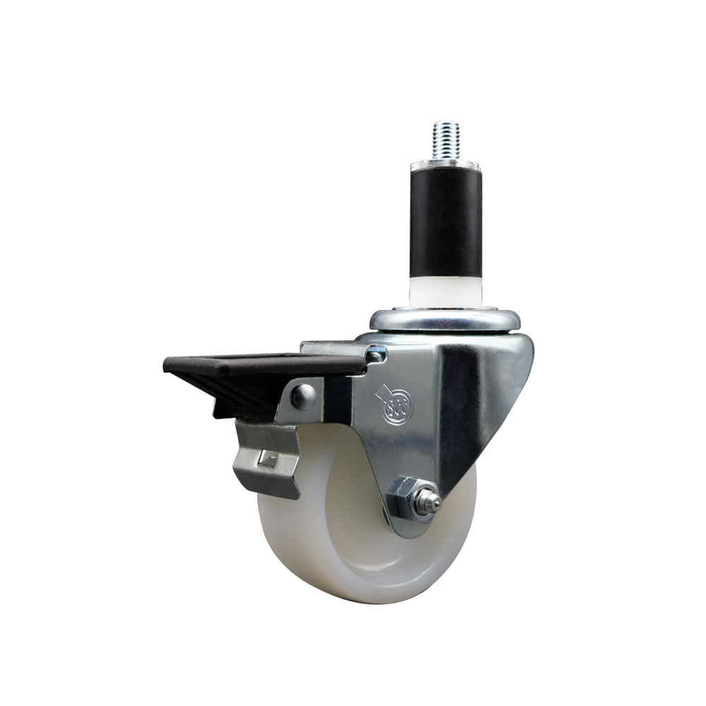 SCC-EX20S314-NYS-PLB-138 Nylon Expanding Stem Swivel Caster with 3 in. White Wheel & 1.38 in. Stem & Posi Locking Brake