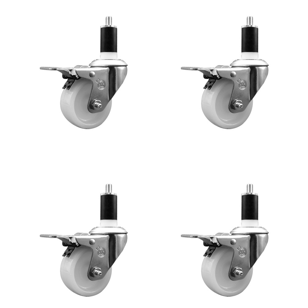 SCC-SSEXTTL20S314-NYS-138-4 Stainless Steel Nylon Swivel Expanding Stem Caster with 3 in. White Wheels & 1.38 in. Stems - Set of 4