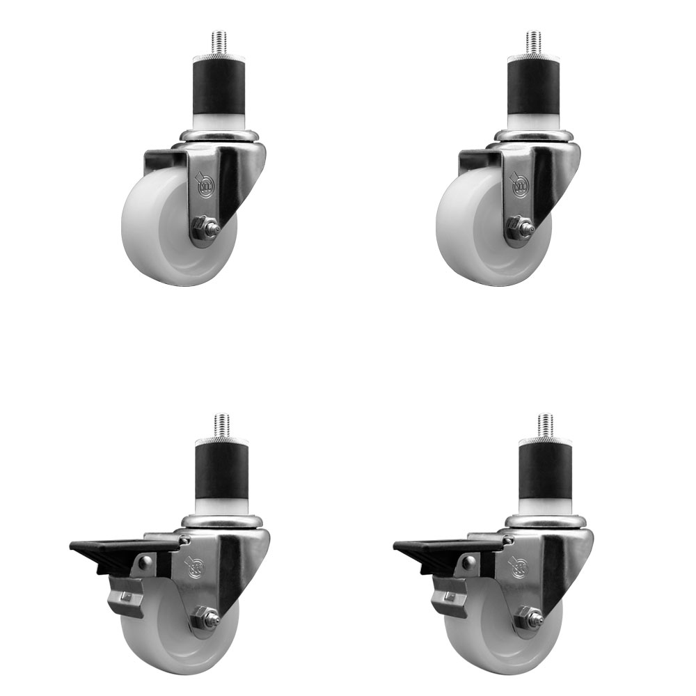 SCC-EX20S314-NYS-2-PLB-2-178 Nylon Swivel Expanding Stem Caster with 3 in. White Wheel & 1.87 in. Stems - Set of 4