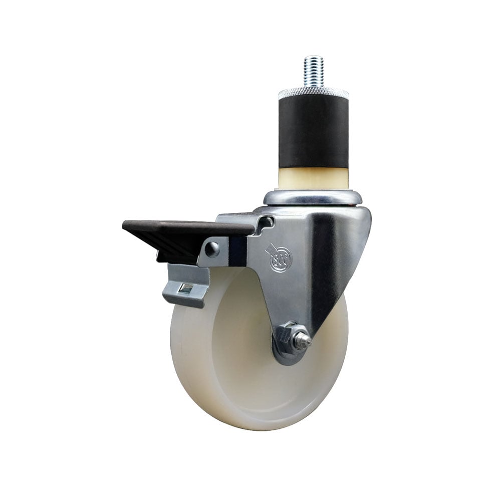 SCC-EX20S414-NYS-PLB-178 Nylon Expanding Stem Swivel Caster with 4 in. White Wheel & 1.87 in. Stem & Posi Locking Brake