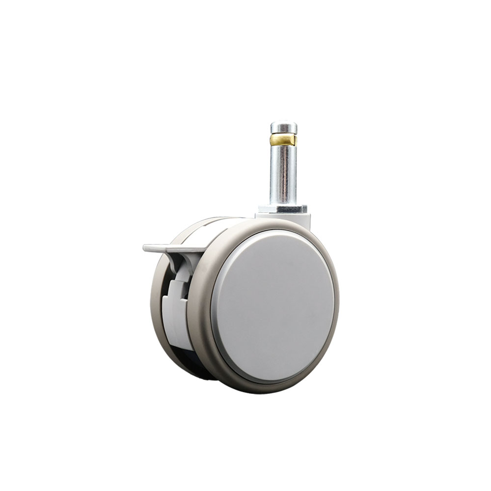 3 in. MRI Safe Swivel Caster with Brake Quiet Non-Marking Gray Thermoplastic Rubber Twin Wheels 0.43 in. by 1.38 in. Grip Ring Stem