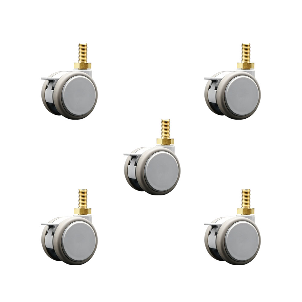 SCC-TS02S50-TPR-GRY-B-M12X22-MRI-5 2 in. MRI Safe Swivel Casters with Brakes Quiet Non-Marking Gray 12 mm 1.75 TPI x 22 mm Threaded Stems - Set of 5