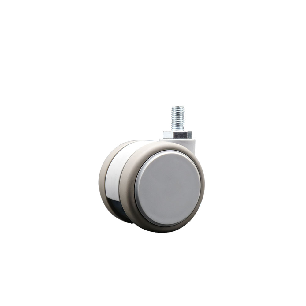 2 in. MRI Safe Swivel Caster Quiet Non-Marking Gray Thermoplastic Rubber Twin Wheels 0.38 in. 16 TPI x 0.75 in. Threaded Stem