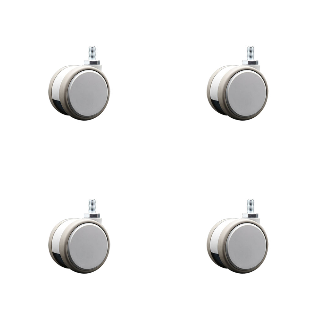 2.375 in. MRI Safe Swivel Casters Quiet Non-Marking Gray Thermoplastic Rubber Twin Wheels 0.38 in. 16 TPI x 0.75 in. Threaded Stems - Set of 4