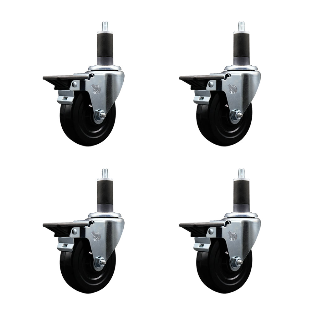 SCC-EX20S414-HRS-PLB-114-4 Hard Rubber Swivel Expanding Stem Caster with 4 x 1.25 in. Black Wheels & 1.25 in. Stems - Set of 4