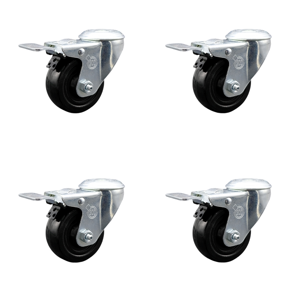 SCC-BHTTL20S314-HRS-4 Hard Rubber Swivel Bolt Hole Caster with 3 x 1.25 in. Black Wheels - Set of 4