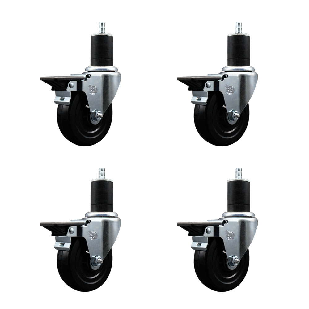 SCC-EX20S414-HRS-PLB-134-4 Hard Rubber Swivel Expanding Stem Caster with 4 x 1.25 in. Black Wheels & 1.75 in. Stems - Set of 4