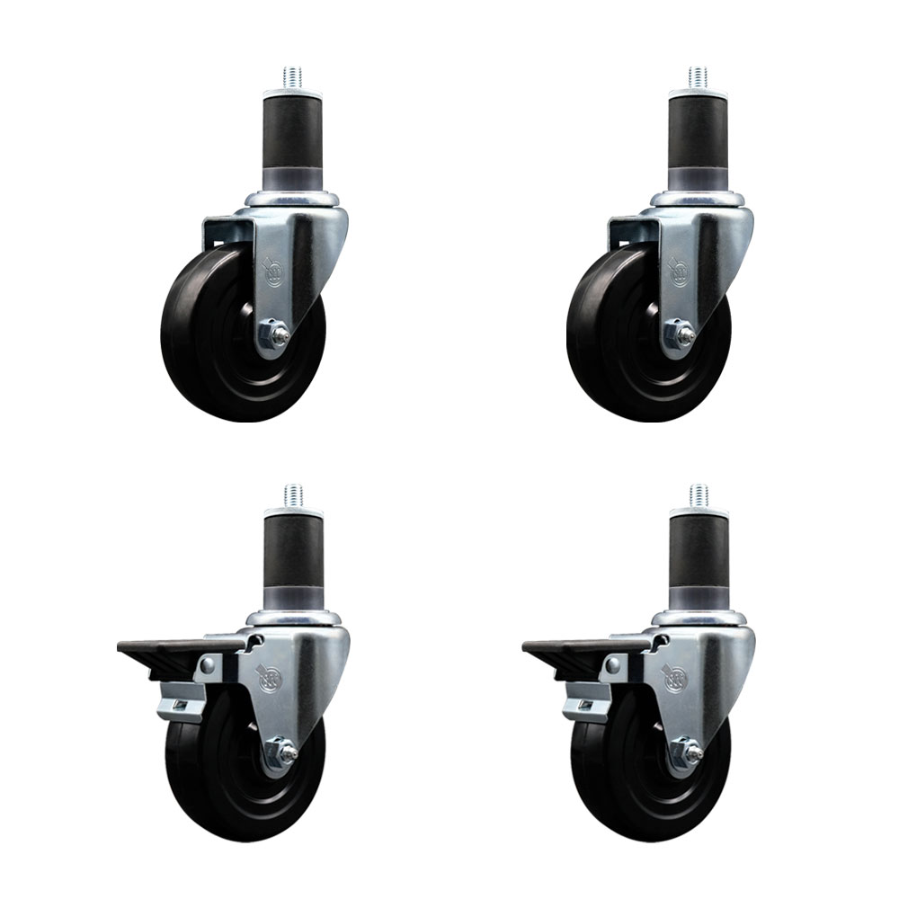 SCC-EX20S414-HRS-2-PLB-2-158 Hard Rubber Swivel Expanding Stem Caster with 4 x 1.25 in. Black Wheels & 1.63 in. Stems - Set of 4
