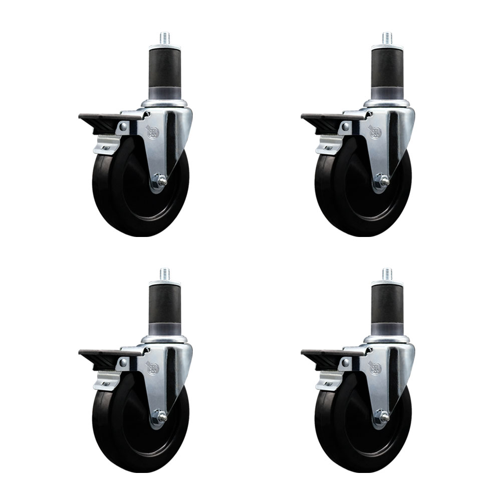 SCC-EX20S514-HRS-PLB-158-4 Hard Rubber Swivel Expanding Stem Caster with 5 x 1.25 in. Black Wheels & 1.63 in. Stems - Set of 4