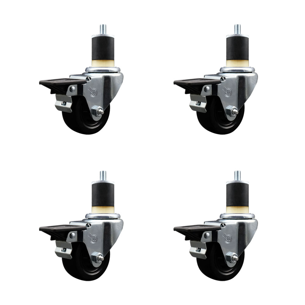 SCC-EX20S314-HRS-PLB-178-4 Hard Rubber Swivel Expanding Stem Caster with 3 x 1.25 in. Black Wheels & 1.87 in. Stems - Set of 4