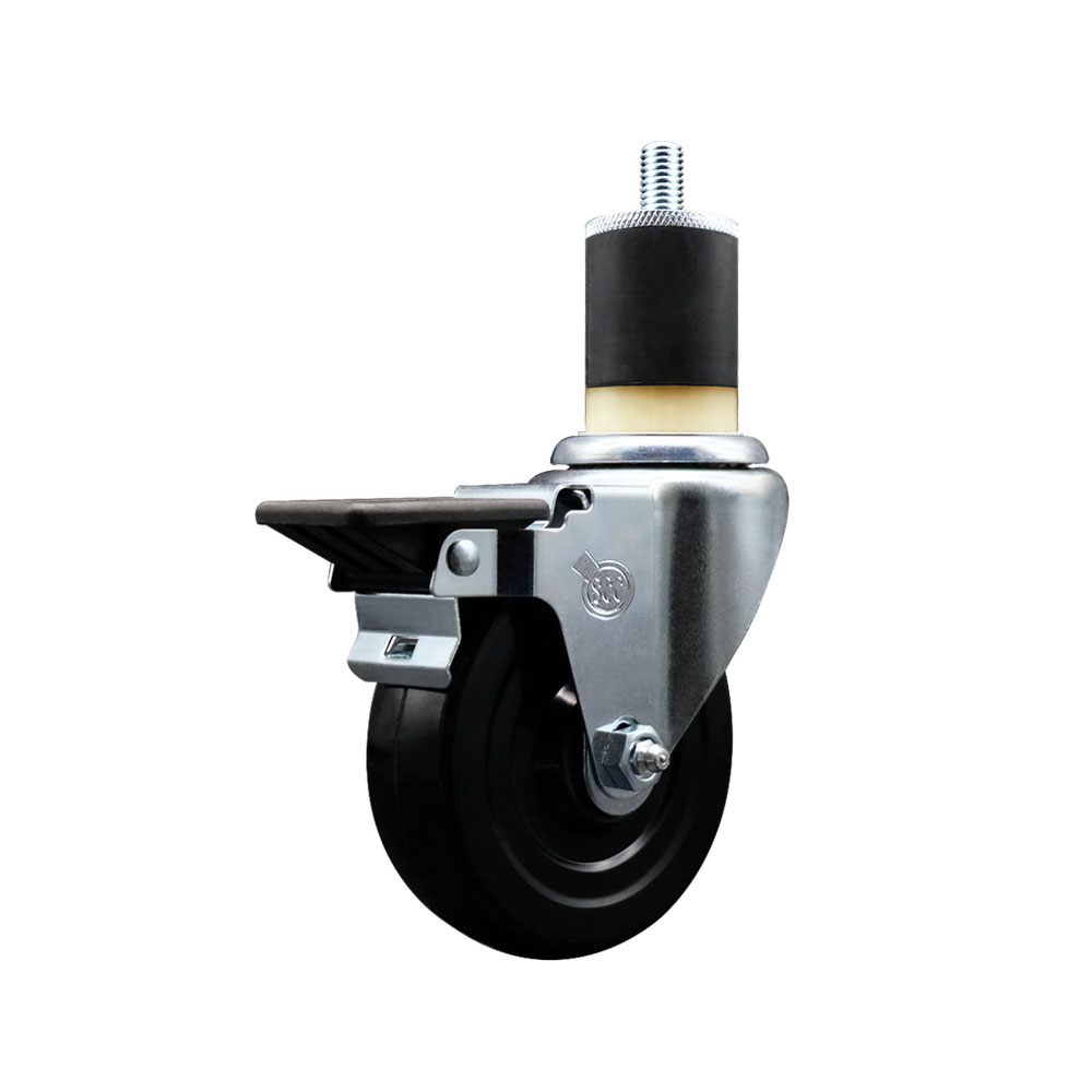 SCC-EX20S414-HRS-PLB-178 Hard Rubber Swivel Expanding Stem Caster with 4 x 1.25 in. Black Wheel & 1.87 in. Stem & Posi Locking Brake