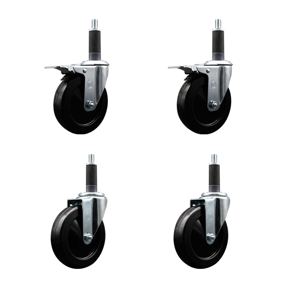 SCC-EXTTL20S514-HRS-2-S-2-1 Hard Rubber Swivel Expanding Stem Caster with 5 x 1.25 in. Black Wheels & 1 in. Stems - Set of 4