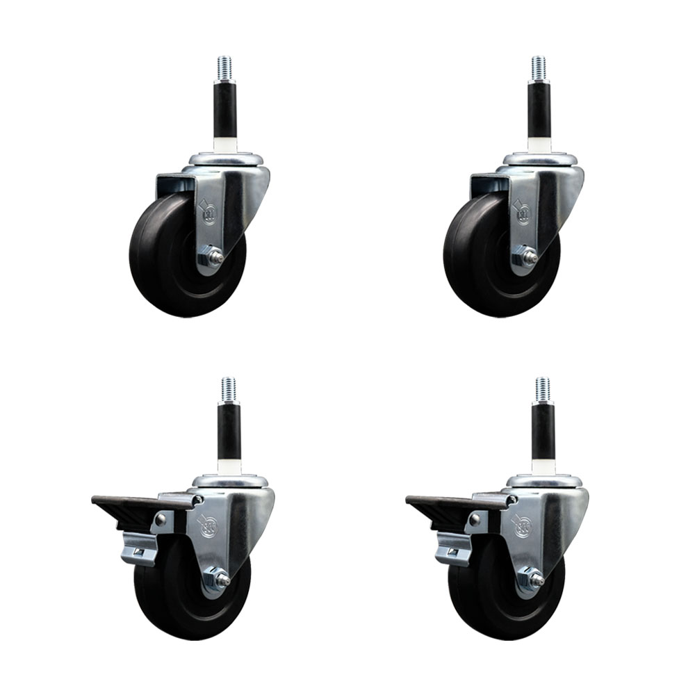 SCC-EX20S3514-HRS-2-PLB-2-78 Hard Rubber Swivel Expanding Stem Caster with 3.5 x 1.25 in. Black Wheels & 0.87 in. Stems - Set of 4
