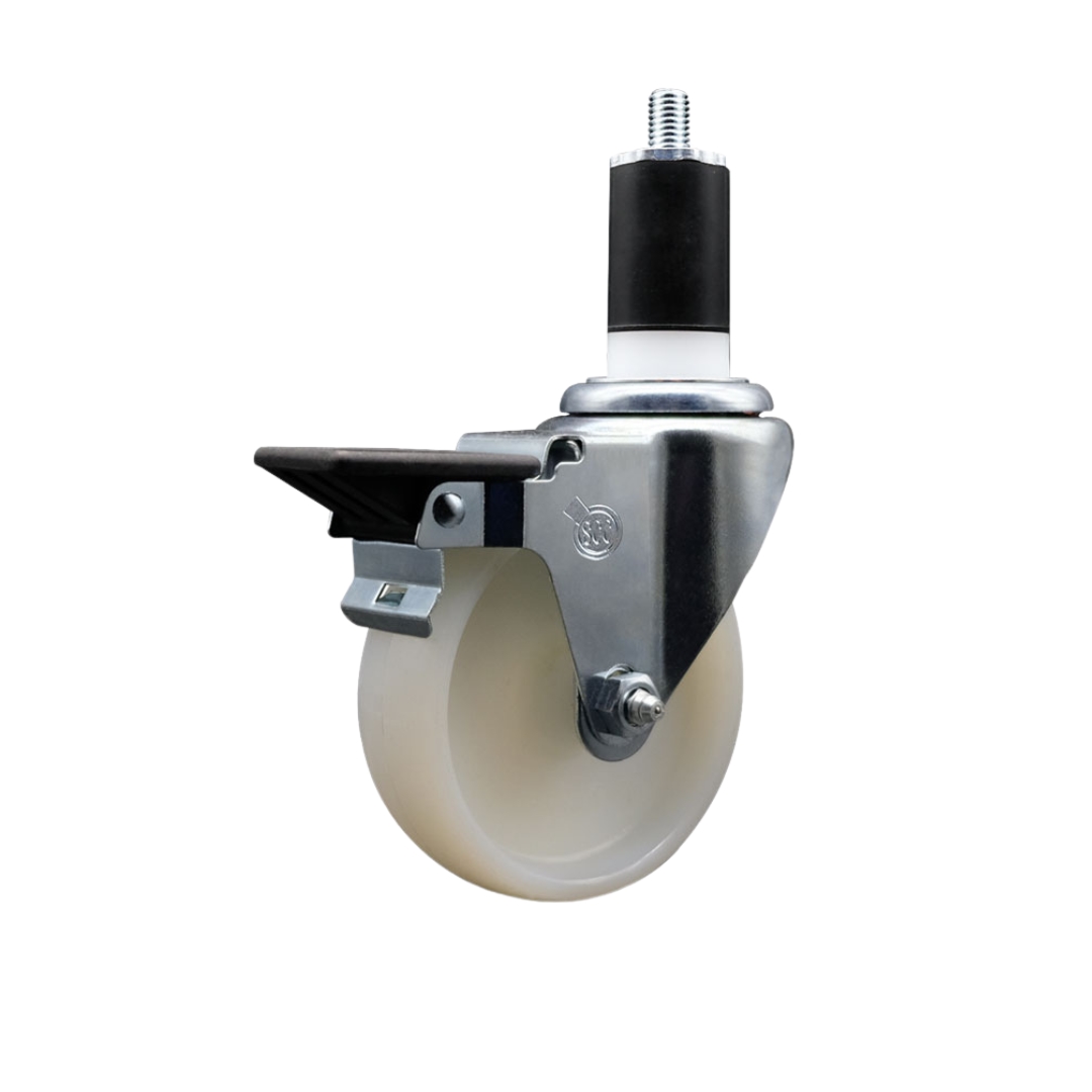 SCC-EX20S414-NYS-PLB-112 Nylon Expanding Stem Swivel Caster with 4 in. White Wheel & 1.5 in. Stem & Posi Locking Brake