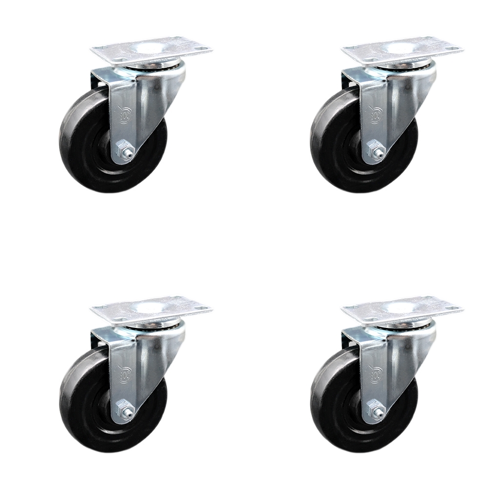 SCC-SS20S414-HRS-4 Stainless Steel Hard Rubber Swivel Top Plate Caster with 4 x 1.25 in. Black Wheels - Set of 4