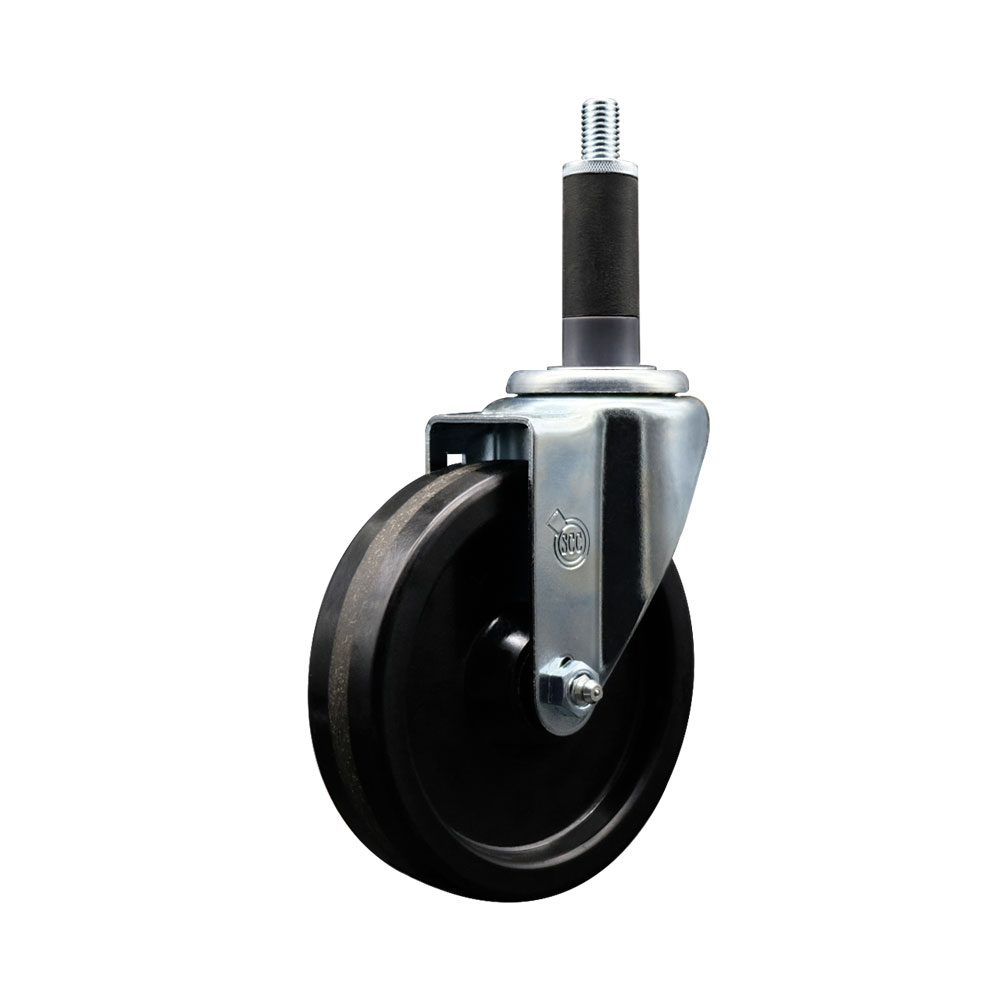 SCC-EX20S514-PHR-1 Phenolic Swivel Expanding Stem Caster with Roller Bearing 5 x 1.25 in. Black Wheel & 1 in. Stem