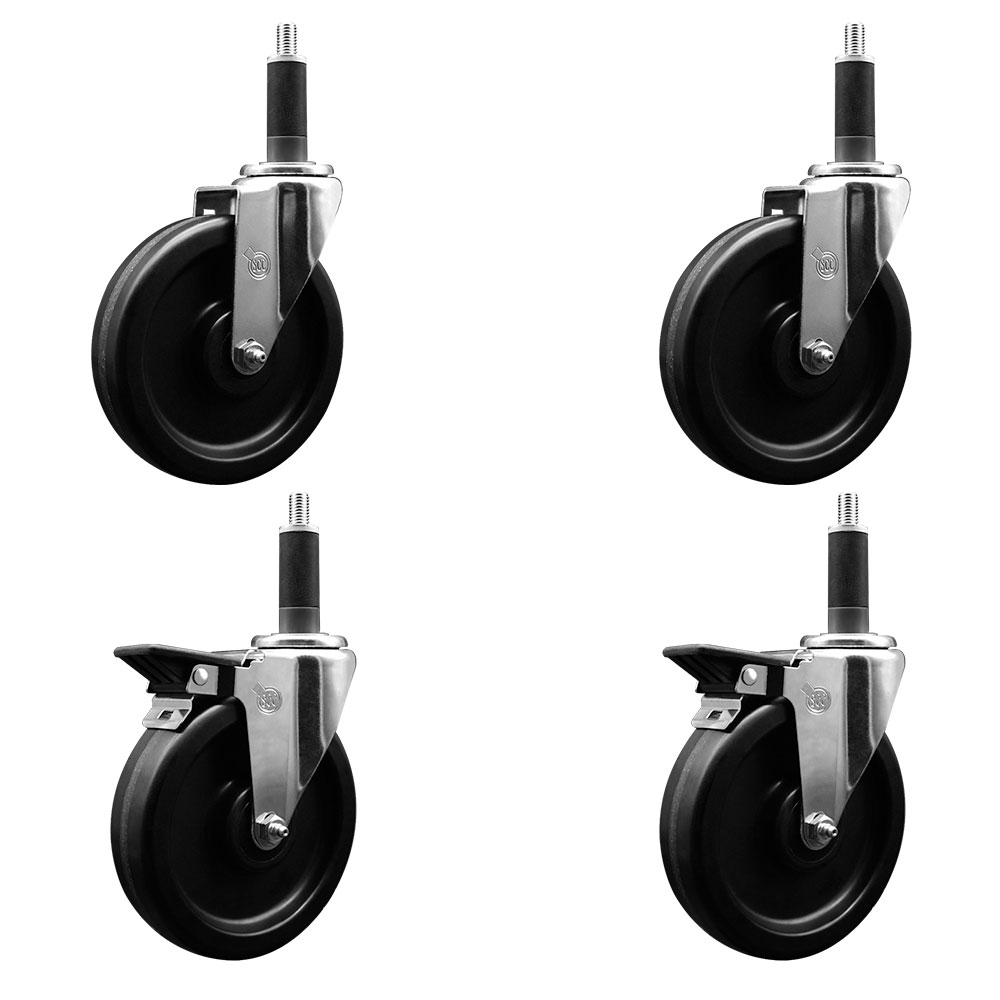 SCC-EX20S615-PHR-2-PLB-2-1 Phenolic Swivel Expanding Stem Caster with Roller Bearings 6 x 1.5 in. Black Wheels & 1 in. Stems - Set of 4