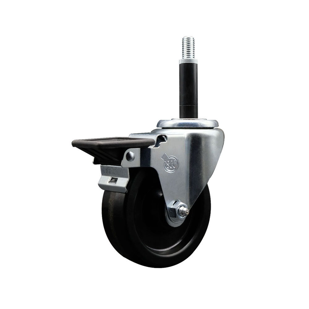 SCC-EX20S414-PHR-PLB-34 Phenolic Swivel Expanding Stem Caster with Roller Bearing 4 x 1.25 in. Black Wheel & 0.75 in. Stem & Posi Locking Brake