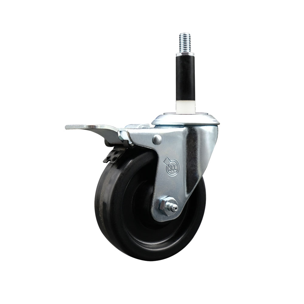 SCC-EXTTL20S414-PHR-78 Phenolic Swivel Expanding Stem Caster with Roller Bearing 4 x 1.25 in. Black Wheel & 0.87 in. Stem & Total Locking Brake