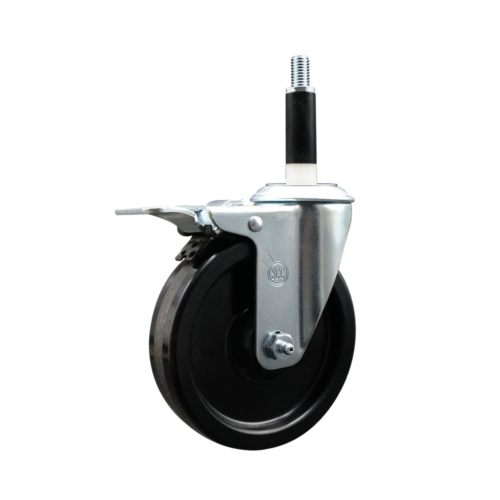 SCC-EXTTL20S514-PHR-78 Phenolic Swivel Expanding Stem Caster with Roller Bearing 5 x 1.25 in. Black Wheel & 0.87 in. Stem & Total Locking Brake