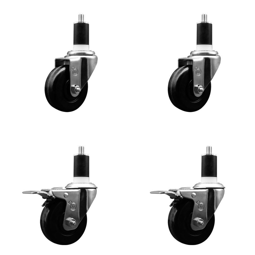 SCC-EXTTL20S3514-PHS-2-S-2-112 Phenolic Swivel Expanding Stem Caster with 3.5 in. Black Wheels & 1.5 in. Stems - Set of 4