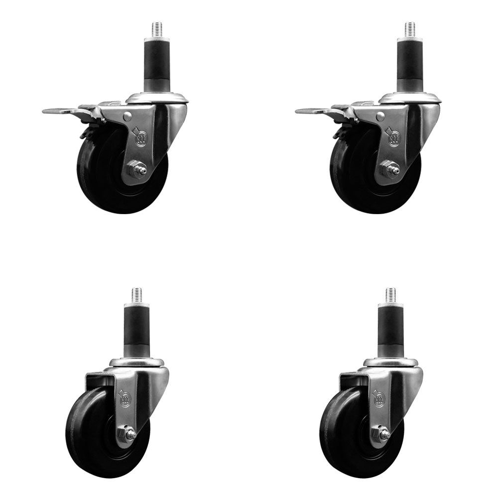 SCC-EXTTL20S3514-PHS-2-S-2-114 Phenolic Swivel Expanding Stem Caster with 3.5 in. Black Wheels & 1.25 in. Stems - Set of 4