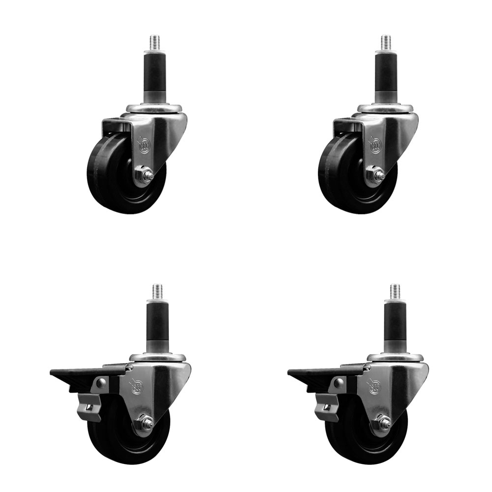 SCC-EX20S314-PHS-2-PLB-2-118 Phenolic Swivel Expanding Stem Caster with 3 in. Black Wheels & 1.13 in. Stems - Set of 4