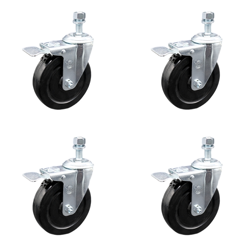 SCC-SSTSTTL20S514-HRS-121315-4 Stainless Steel Hard Rubber Swivel Threaded Stem Caster with 5 x 1.25 in. Black Wheels & 0.5 in. Stems - Set of 4
