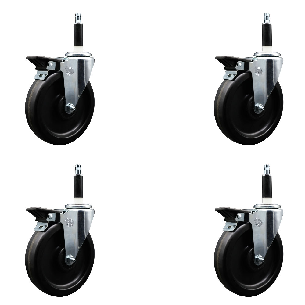 SCC-EX20S615-PHS-PLB-78-4 Phenolic Swivel Expanding Stem Caster with 6 in. Black Wheels & 0.87 in. Stems - Set of 4