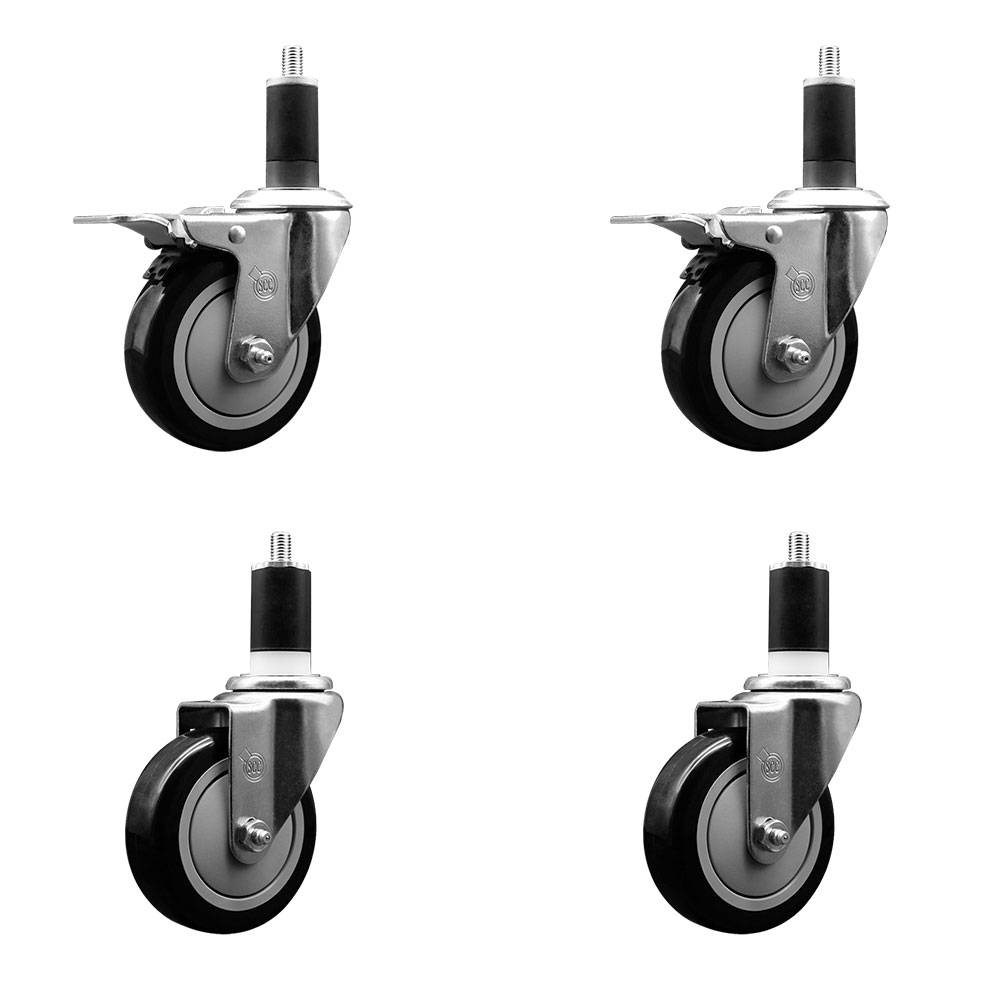 SCC-SSEXTTL20S414-PPUB-BLK-2-S-2-112 Stainless Steel Polyurethane Swivel Expanding Stem Caster with 4 in. Black Wheels & 1.5 in. Stems - Set of 4