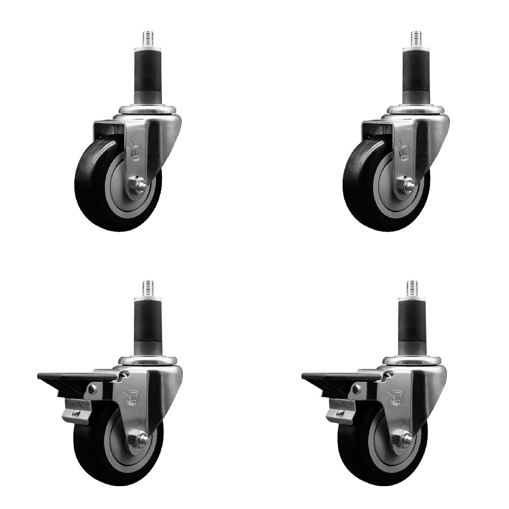 SCC-EX20S3514-PPUB-BLK-2-PLB-2-114 Polyurethane Swivel Expanding Stem Caster with 3.5 in. Black Wheels & 1.25 in. Stems - Set of 4