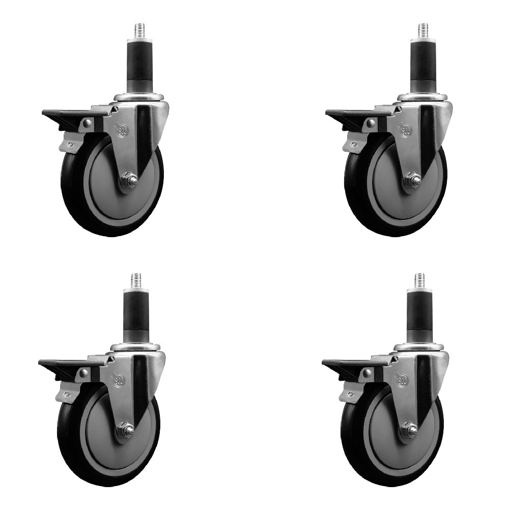 SCC-EX20S514-PPUB-BLK-PLB-114-4 Polyurethane Swivel Expanding Stem Caster with 5 in. Black Wheels & 1.25 in. Stems - Set of 4