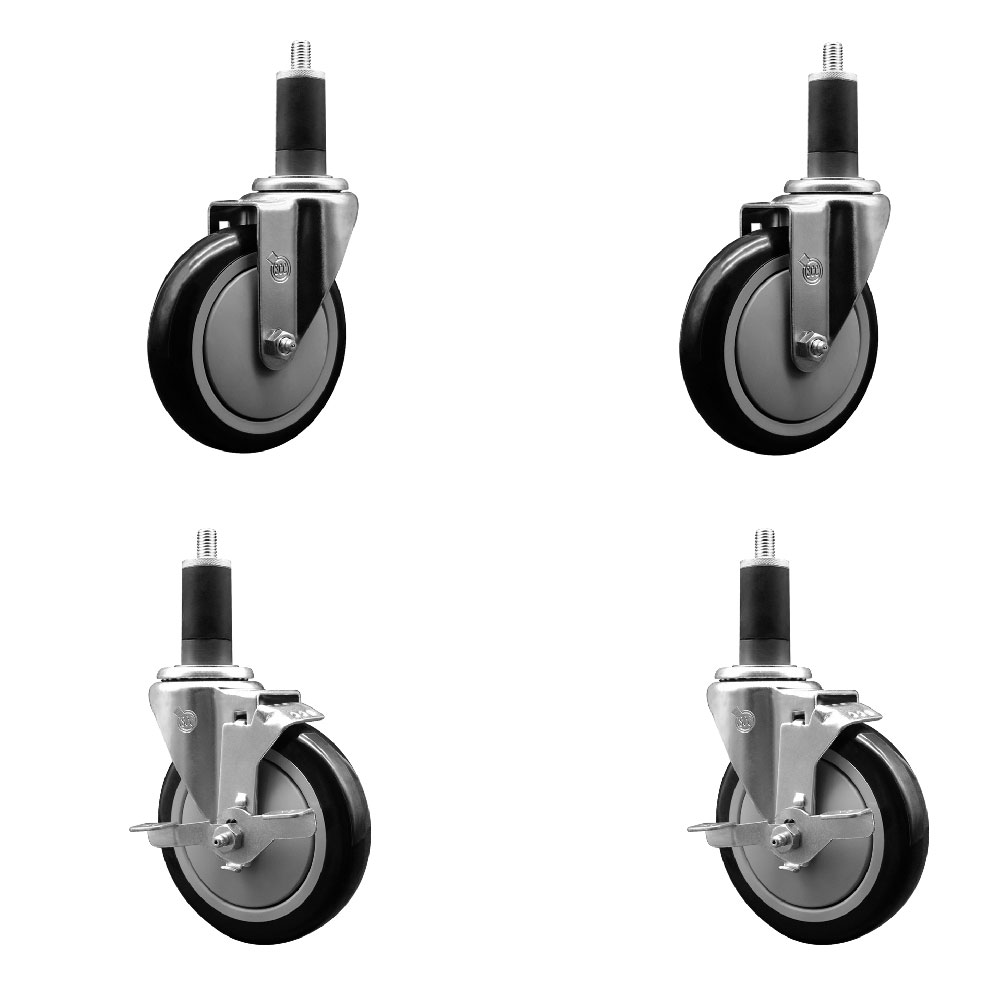 SCC-EX20S514-PPUB-BLK-2-TLB-2-114 Polyurethane Swivel Expanding Stem Caster with 5 in. Black Wheels & 1.25 in. Stems - Set of 4