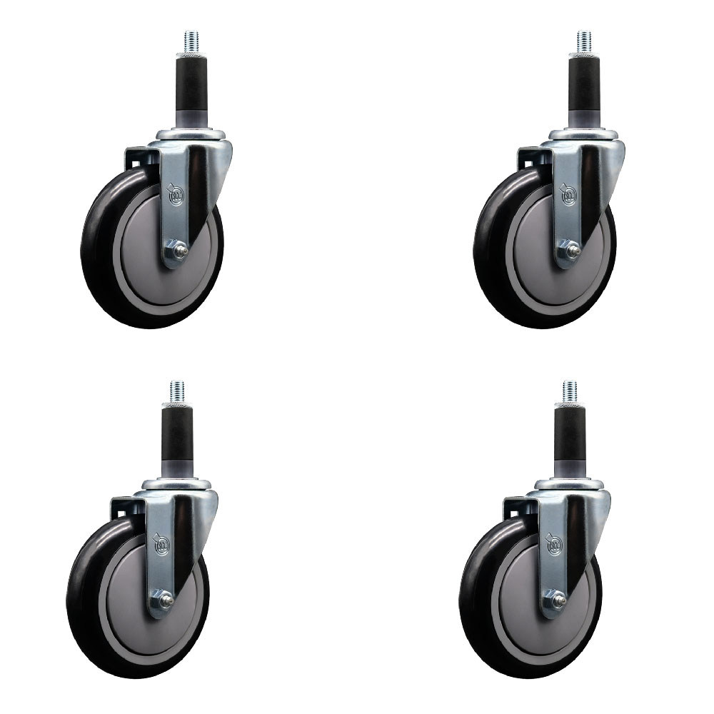 SCC-EX20S514-PPUB-BLK-118-4 Polyurethane Swivel Expanding Stem Caster with 5 in. Black Wheels & 1.13 in. Stems - Set of 4