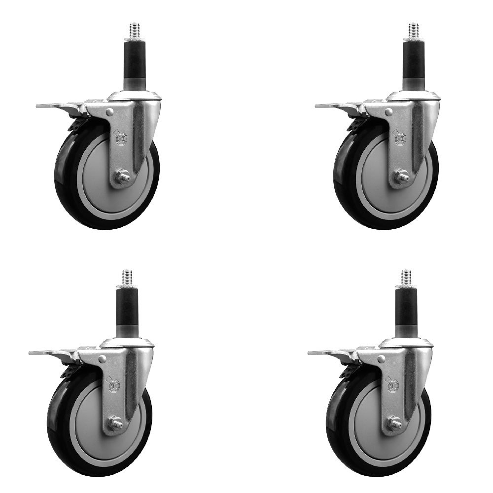SCC-EXTTL20S514-PPUB-BLK-118-4 Polyurethane Swivel Expanding Stem Caster with 5 in. Black Wheels & 1.13 in. Stems - Set of 4