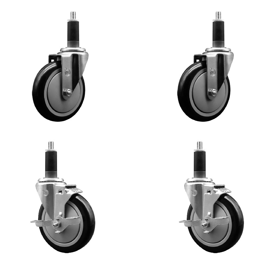 SCC-EX20S514-PPUB-BLK-2-TLB-2-118 Polyurethane Swivel Expanding Stem Caster with 5 in. Black Wheels & 1.13 in. Stems - Set of 4