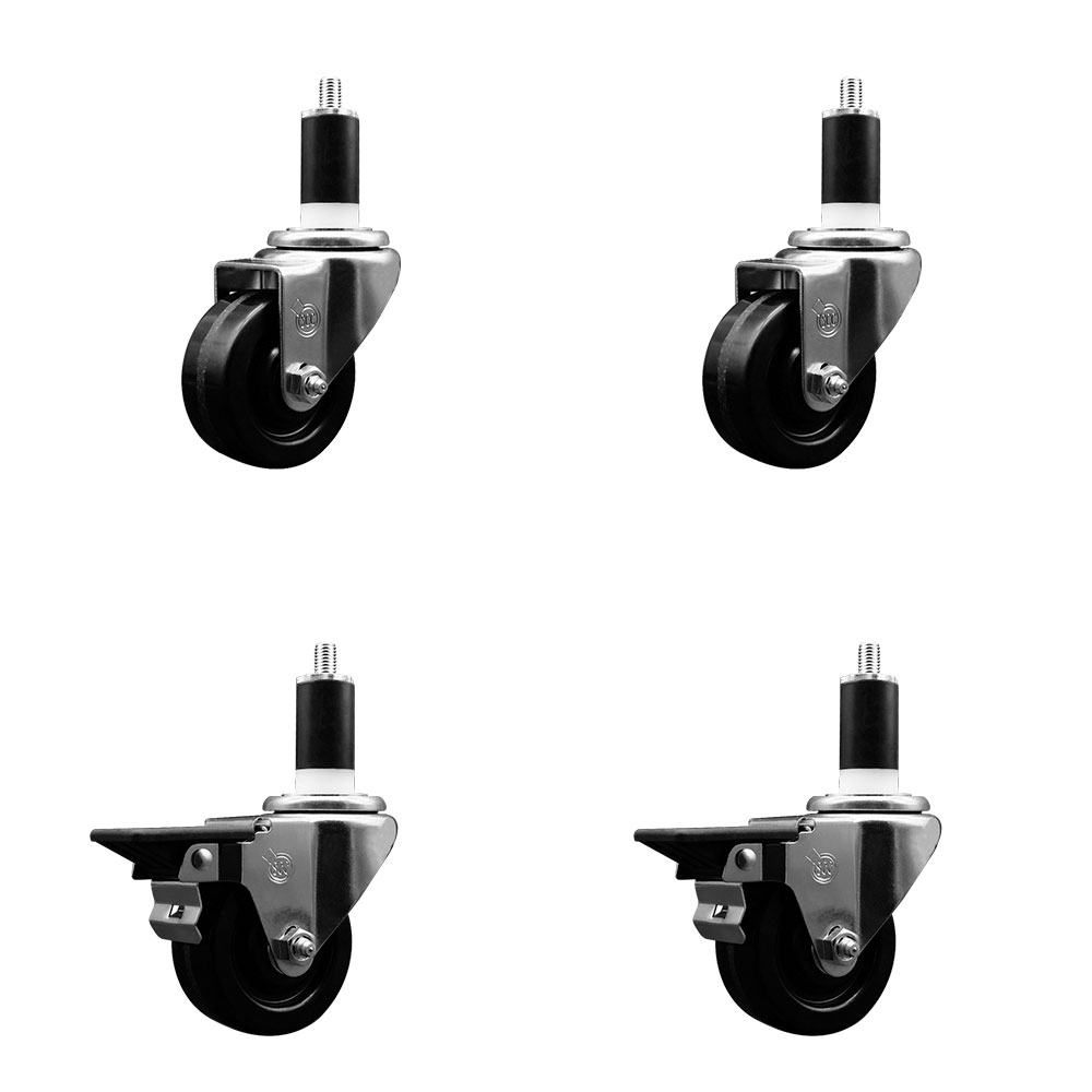 SCC-EX20S314-PHS-2-PLB-2-138 Phenolic Swivel Expanding Stem Caster with 3 in. Black Wheels & 1.38 in. Stems - Set of 4