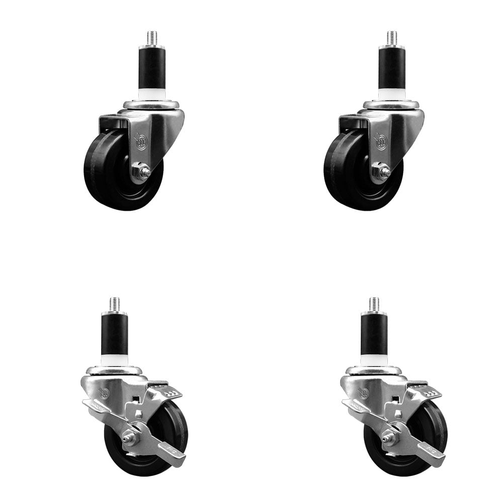 SCC-SSEX20S314-PHS-2-TLB-2-138 Stainless Steel Phenolic Swivel Expanding Stem Caster with 3 in. Black Wheels & 1.38 in. Stems - Set of 4
