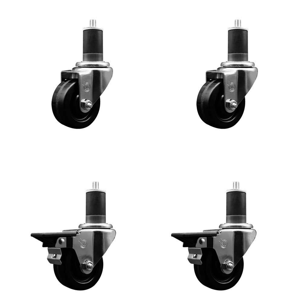 SCC-EX20S314-PHS-2-PLB-2-158 Phenolic Swivel Expanding Stem Caster with 3 in. Black Wheels & 1.63 in. Stems - Set of 4