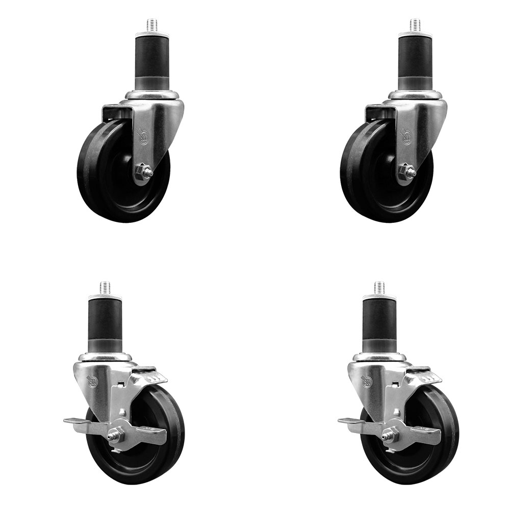 SCC-EX20S414-PHS-2-TLB-2-158 Phenolic Swivel Expanding Stem Caster with 4 in. Black Wheels & 1.63 in. Stems - Set of 4