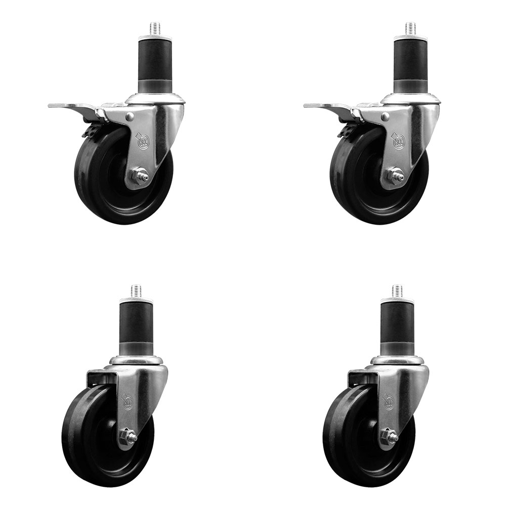 SCC-EXTTL20S414-PHS-2-S-2-158 Phenolic Swivel Expanding Stem Caster with 4 in. Black Wheels & 1.63 in. Stems - Set of 4