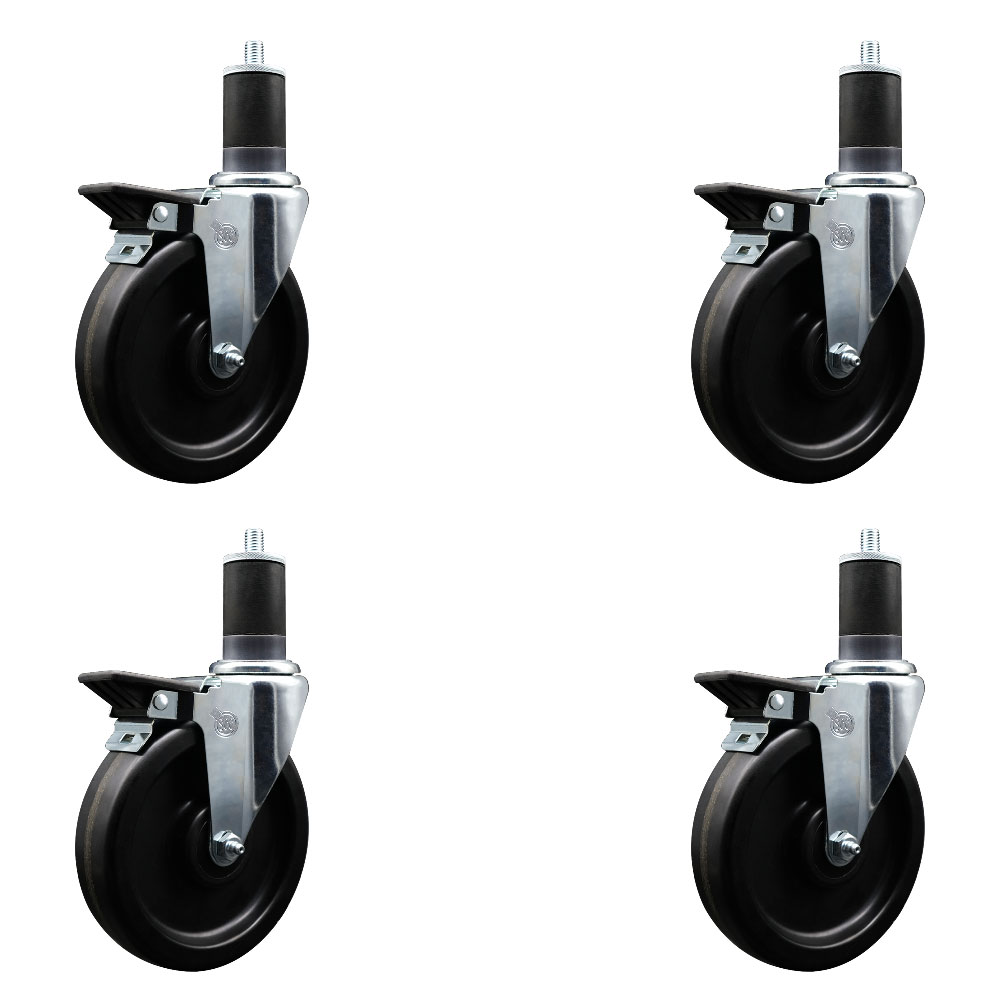 SCC-EX20S615-PHS-PLB-158-4 Phenolic Swivel Expanding Stem Caster with 6 in. Black Wheels & 1.63 in. Stems - Set of 4