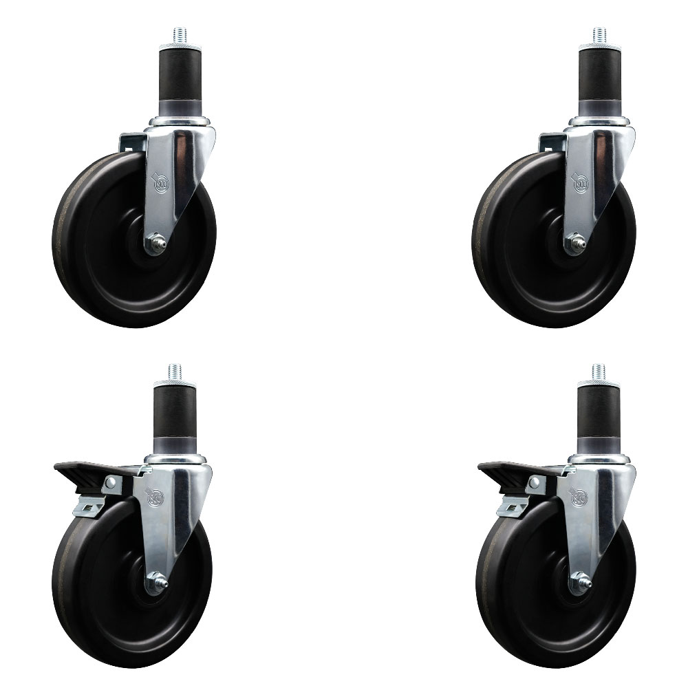 SCC-EX20S615-PHS-2-PLB-2-158 Phenolic Swivel Expanding Stem Caster with 6 in. Black Wheels & 1.63 in. Stems - Set of 4