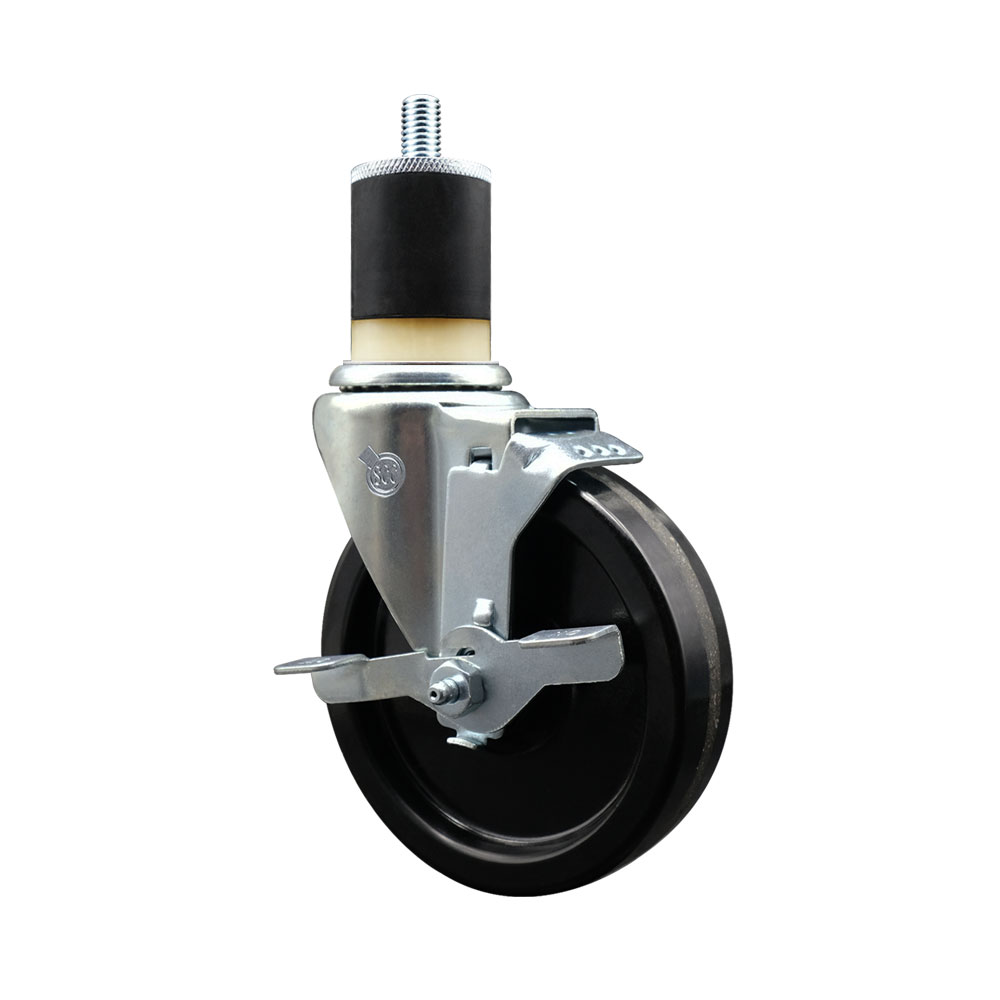 Phenolic Swivel Caster - Black - 5 in. Wheel - Top Locking Brake