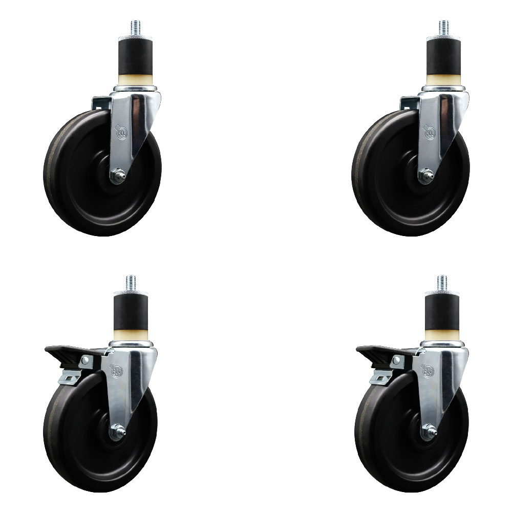 SCC-EX20S615-PHS-2-PLB-2-178 Phenolic Swivel Expanding Stem Caster with 6 in. Black Wheels & 1.87 in. Stems - Set of 4