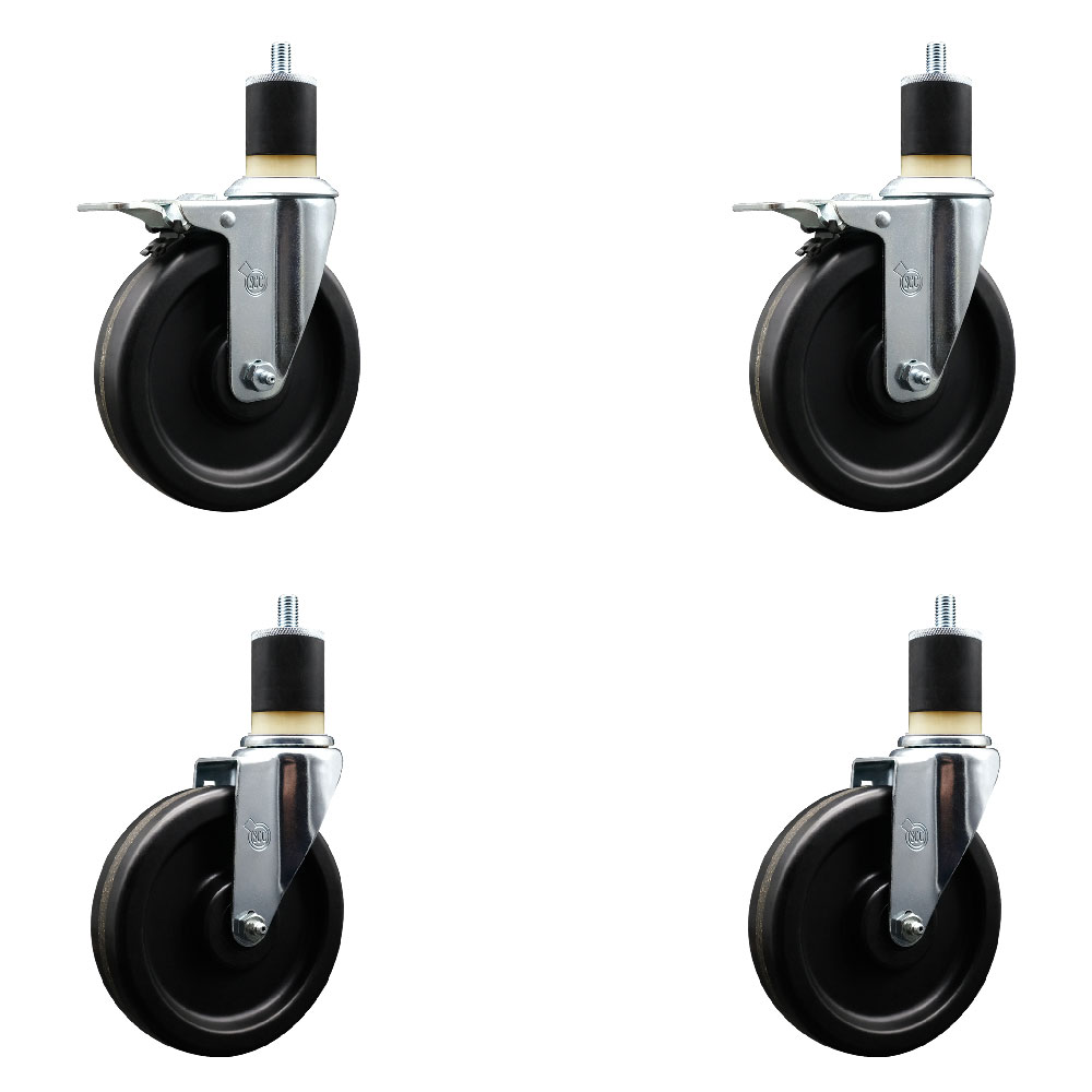 SCC-EXTTL20S615-PHS-2-S-2-178 Phenolic Swivel Expanding Stem Caster with 6 in. Black Wheels & 1.87 in. Stems - Set of 4