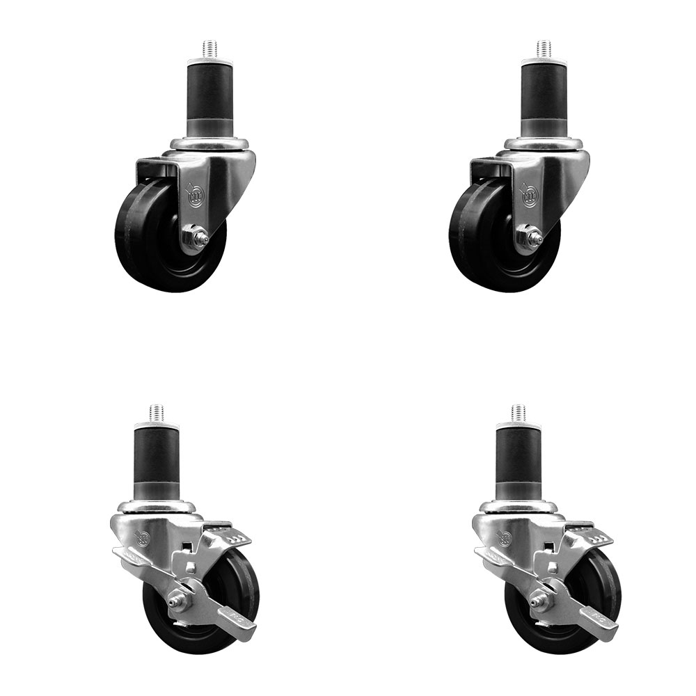 SCC-EX20S314-PHR-2-TLB-2-158 Phenolic Swivel Expanding Stem Caster with Roller Bearings 3 x 1.25 in. Black Wheels & 1.63 in. Stems - Set of 4