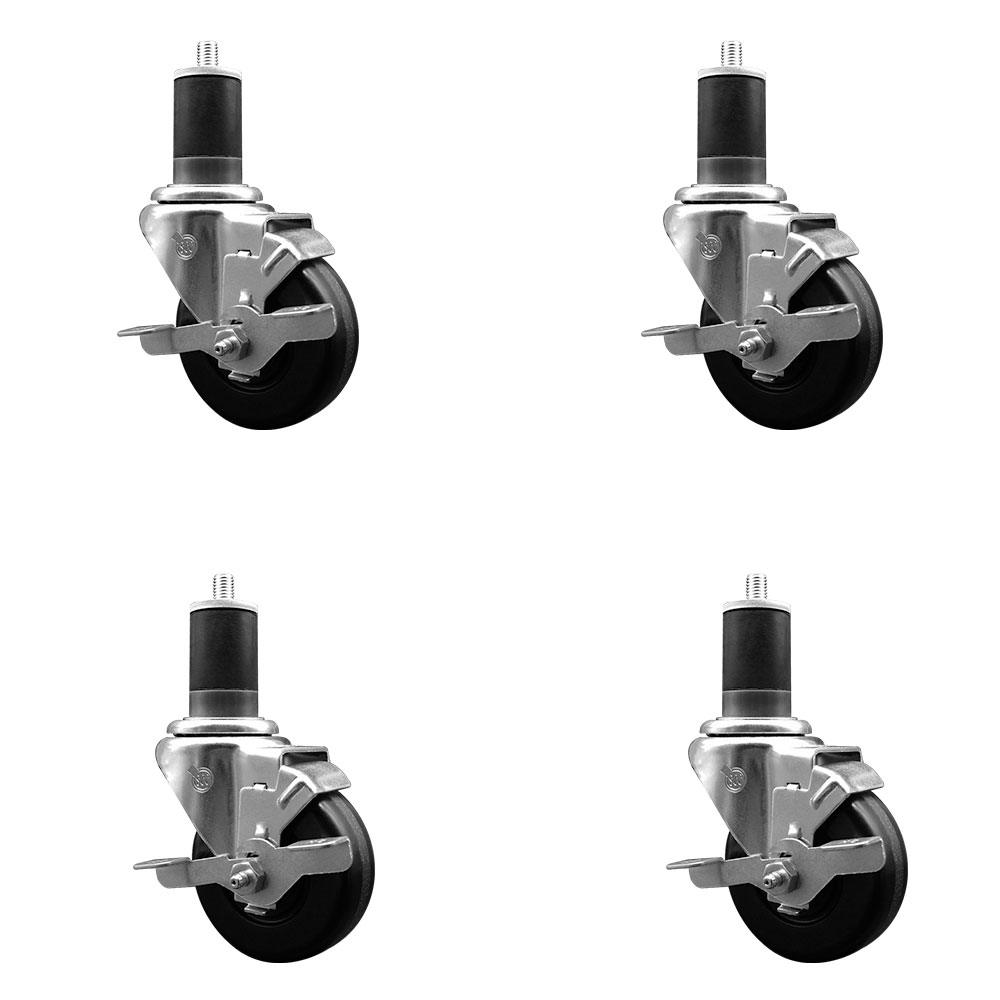 SCC-EX20S3514-PHR-TLB-158-4 Phenolic Swivel Expanding Stem Caster with Roller Bearings 3.5 x 1.25 in. Black Wheels & 1.63 in. Stems - Set of 4