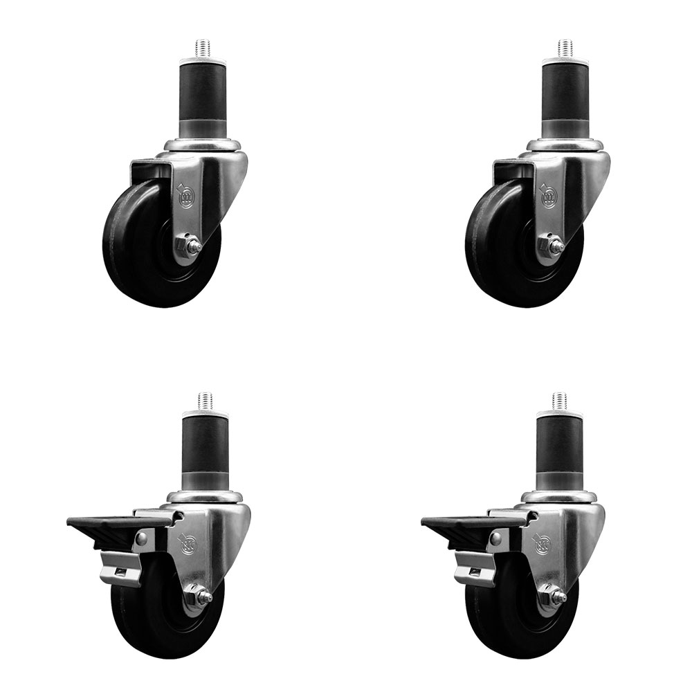 SCC-EX20S3514-PHR-2-PLB-2-158 Phenolic Swivel Expanding Stem Caster with Roller Bearings 3.5 x 1.25 in. Black Wheels & 1.63 in. Stems - Set of 4
