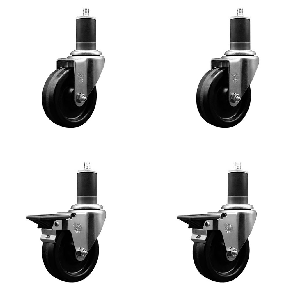 SCC-EX20S414-PHR-2-PLB-2-158 Phenolic Swivel Expanding Stem Caster with Roller Bearings 4 x 1.25 in. Black Wheels & 1.63 in. Stems - Set of 4